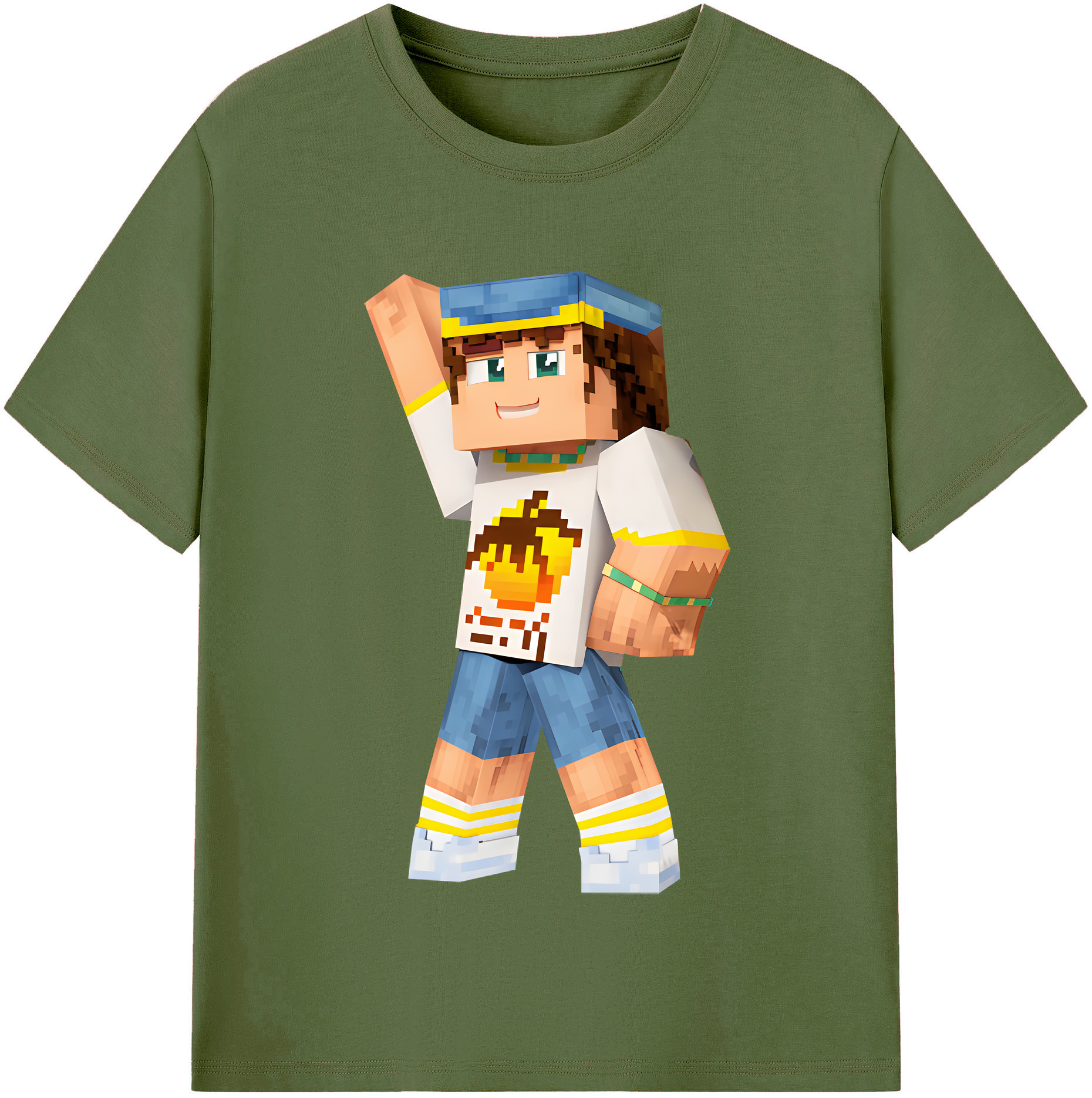 （画像用） マインクラフト ブロックの世界 Minecraft MC Block world 綿100％半袖Tシャツ（フロントプリント）